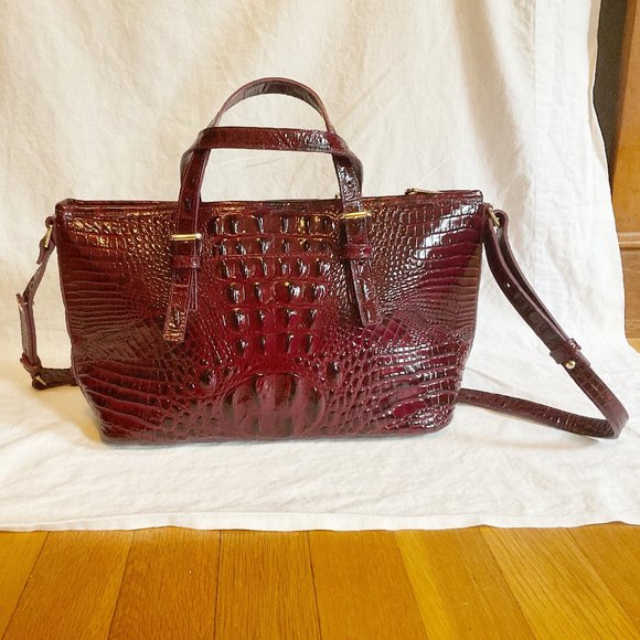 Brahmin Genuine Leather croc-Embossed Bag - Sangria - Picture 2 of 5